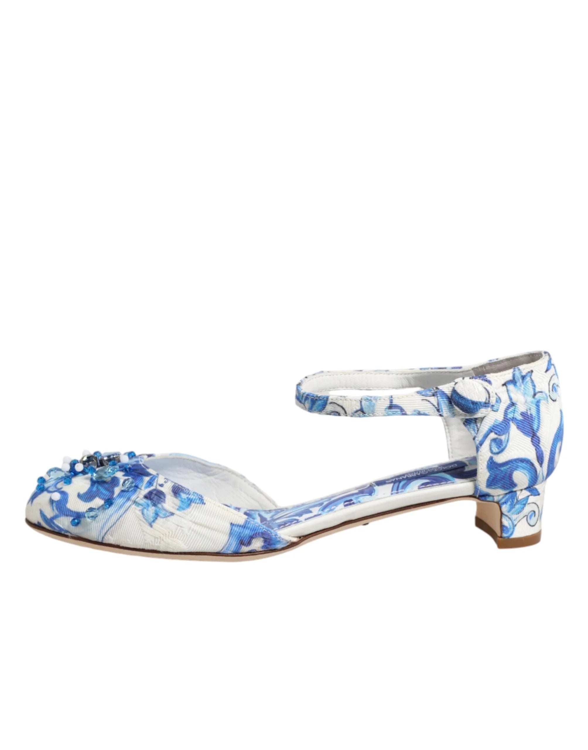 Dolce & Gabbana White Blue Floral Crystal Ankle Straps Shoes - EU36/US5.5