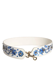 Dolce & Gabbana White Blue Floral Leather Stud Shoulder Strap - Handbag & Wallet Accessories