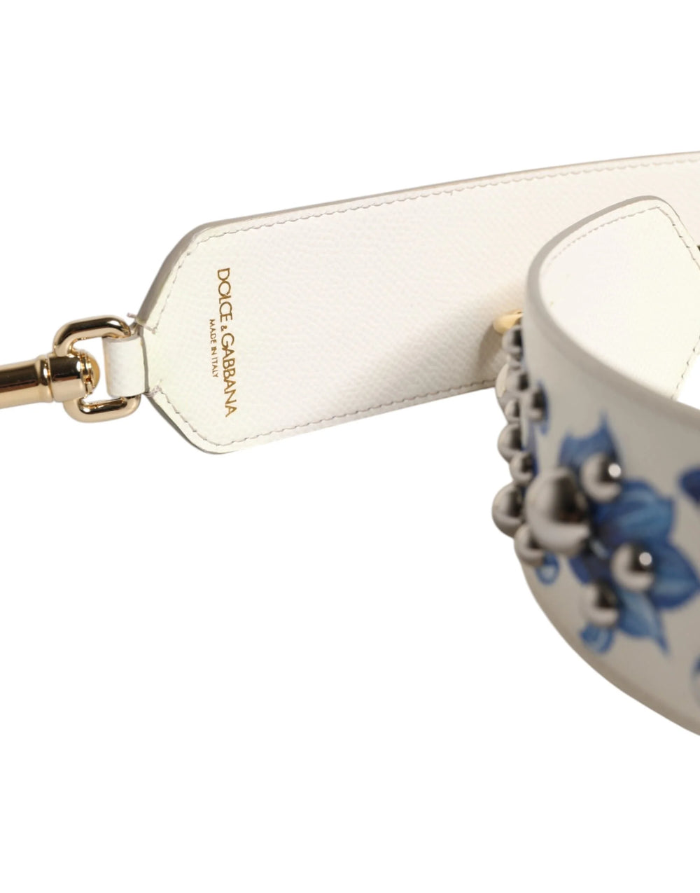Dolce & Gabbana White Blue Floral Leather Stud Shoulder Strap - Handbag & Wallet Accessories