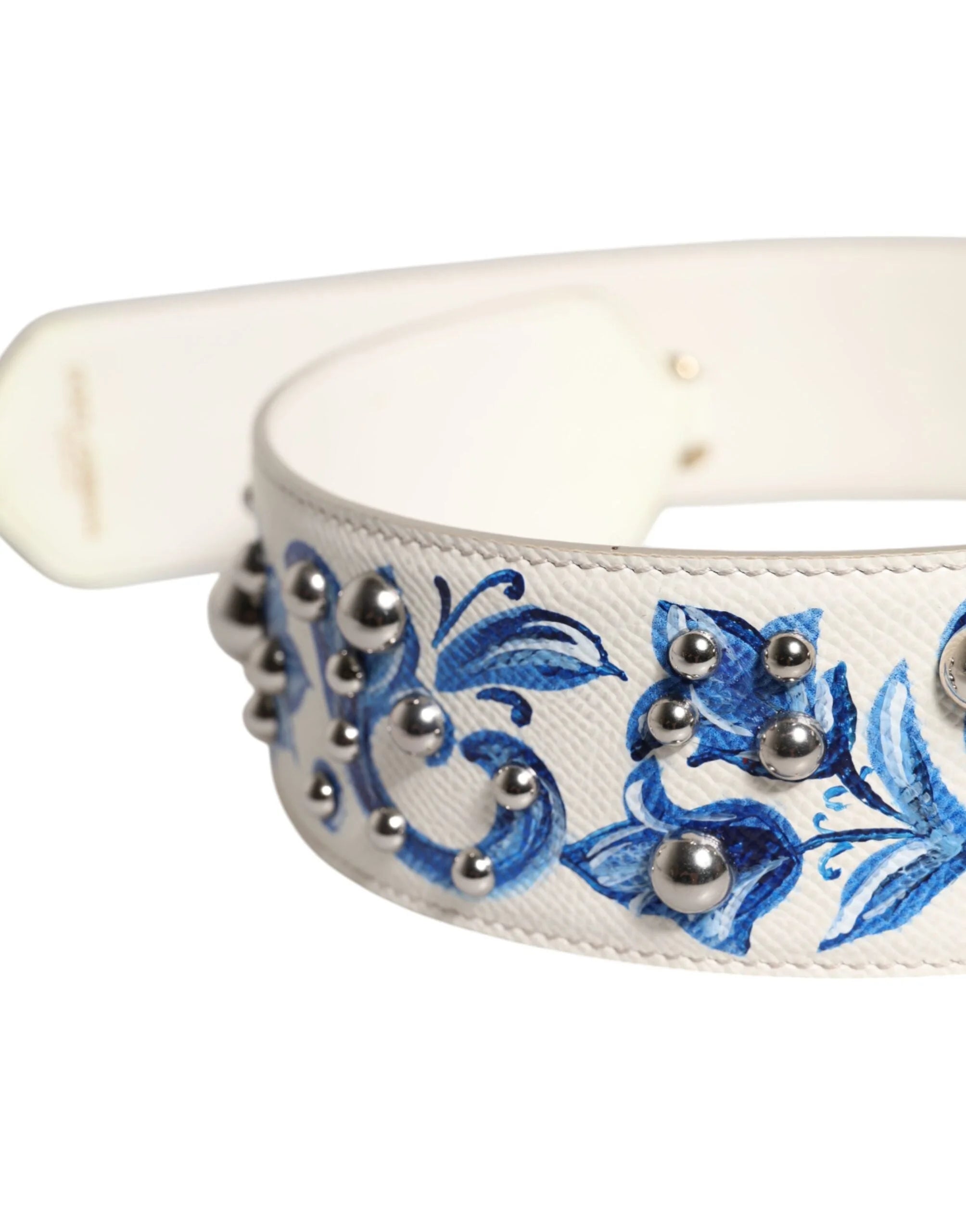 Dolce & Gabbana White Blue Floral Leather Stud Shoulder Strap - Handbag & Wallet Accessories