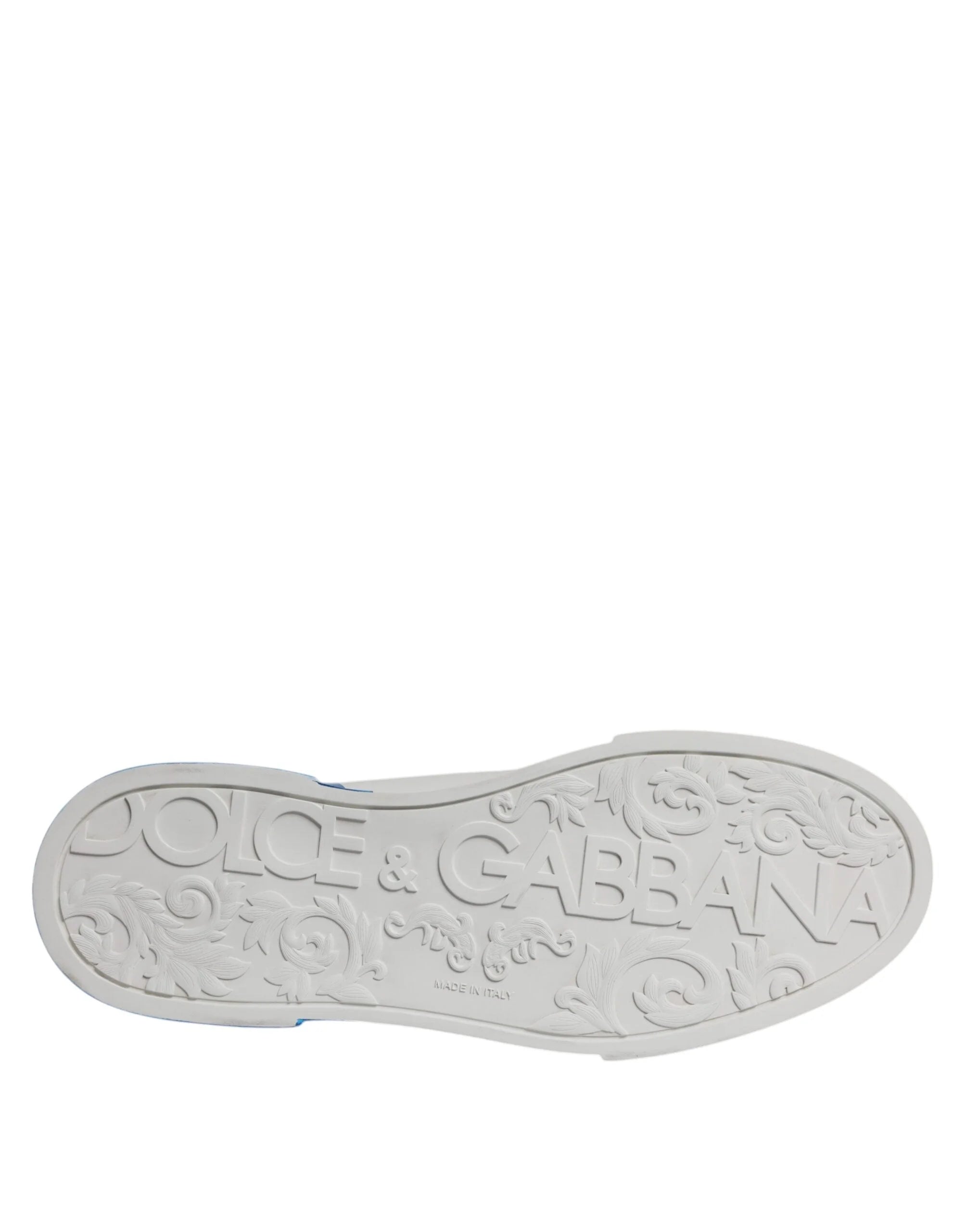 Dolce & Gabbana White Blue Leather Logo Low Top Sneakers Shoes - Sneakers