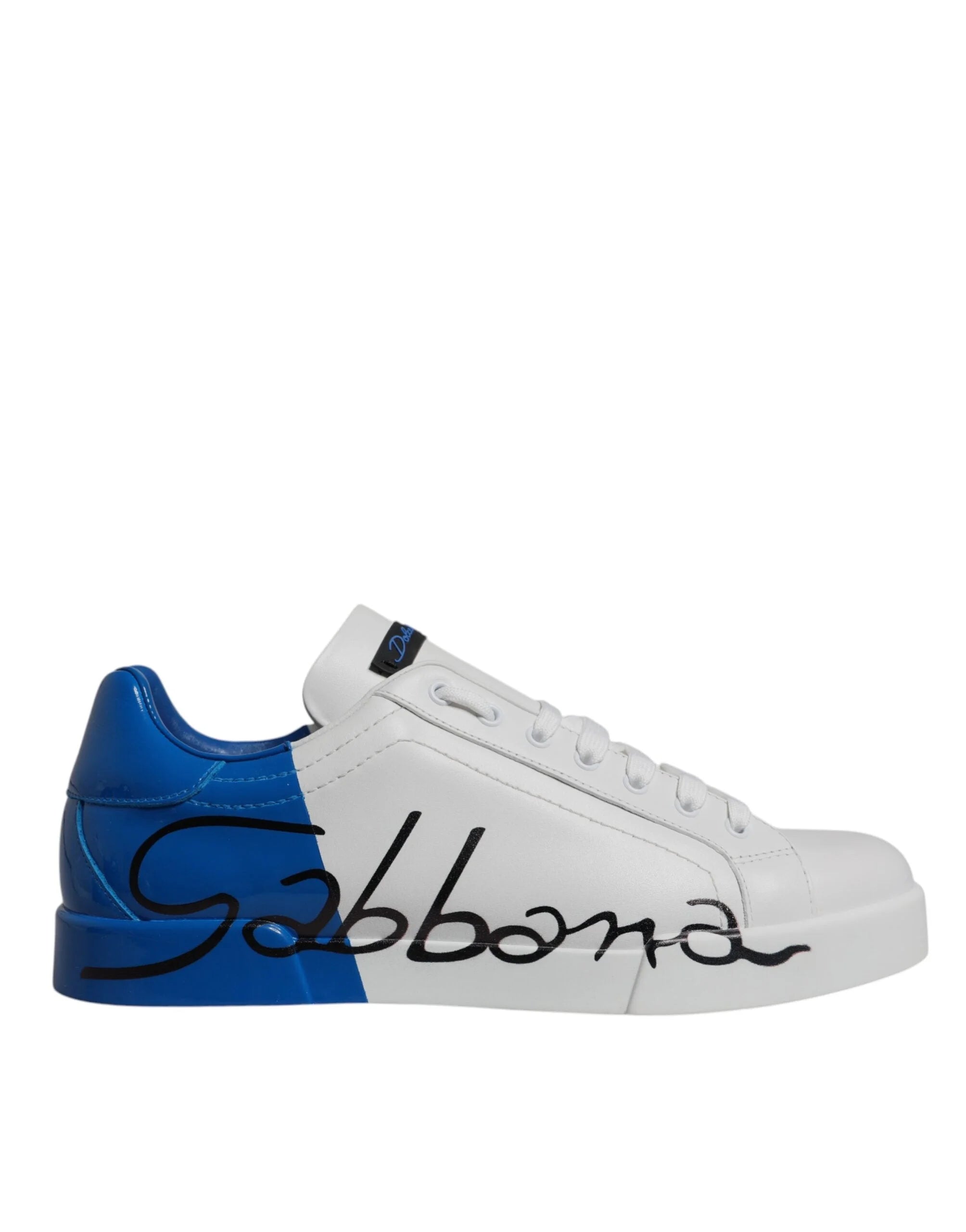 Dolce & Gabbana White Blue Leather Logo Low Top Sneakers Shoes - Sneakers