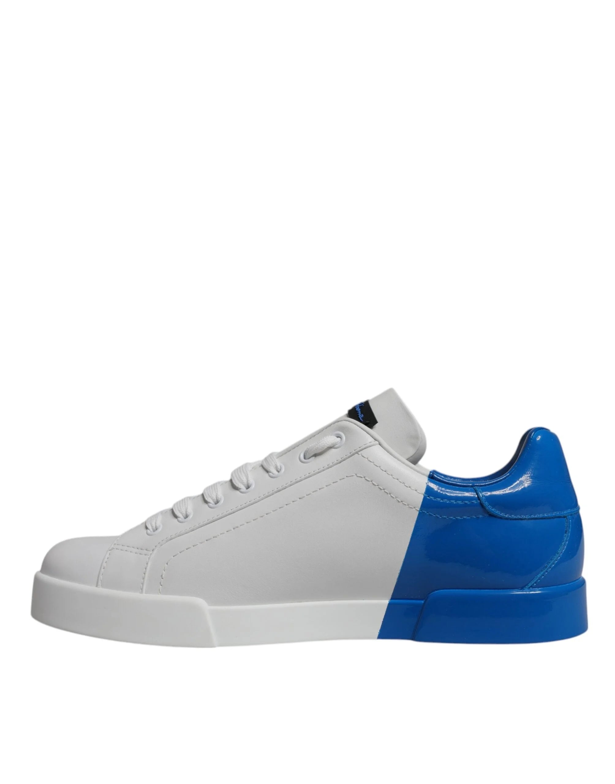 Dolce & Gabbana White Blue Leather Logo Low Top Sneakers Shoes - Sneakers