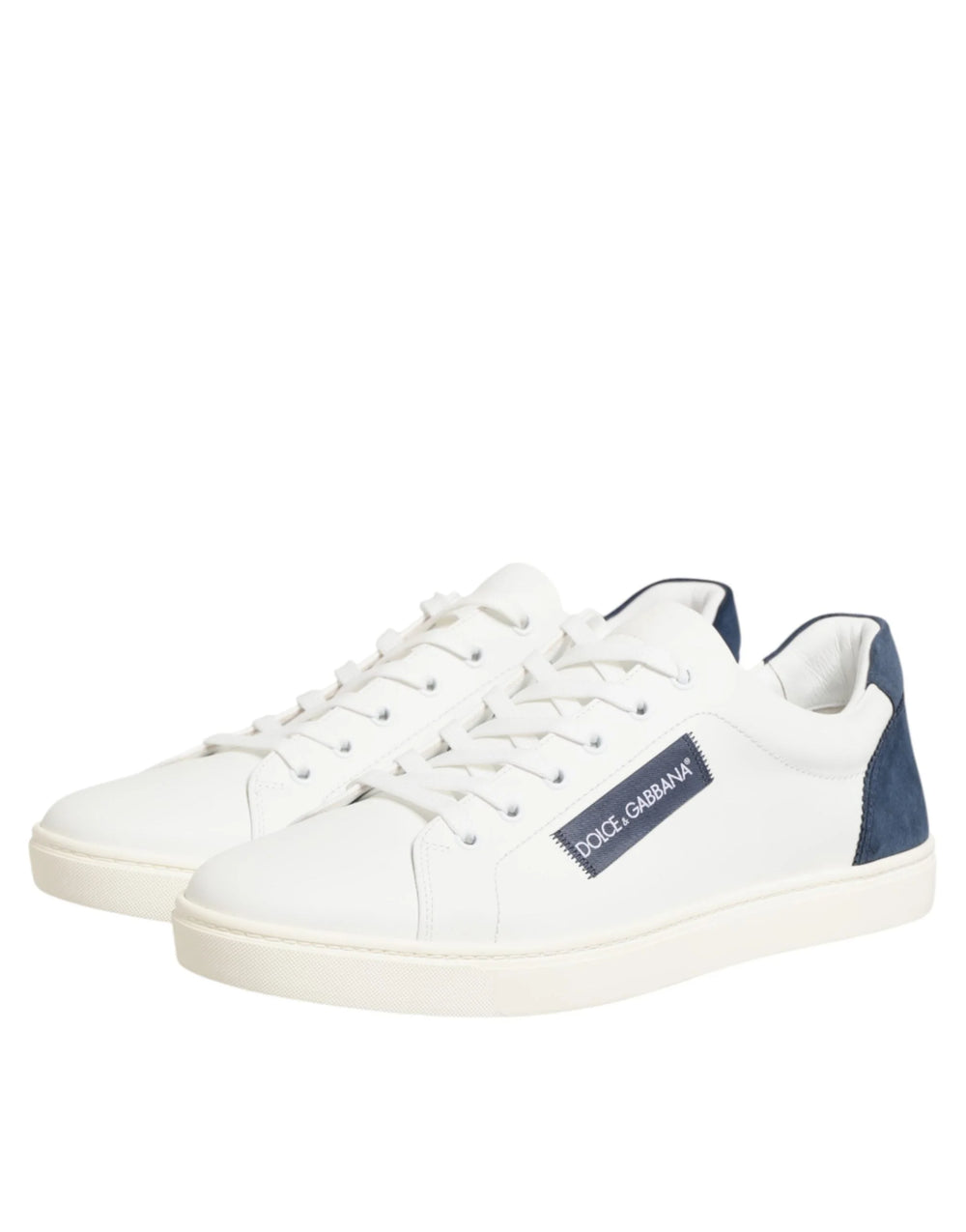 Dolce & Gabbana White Blue Leather Logo Patch Sneakers Shoes - EU44/US11