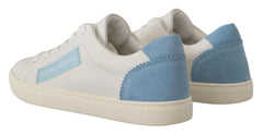 Dolce & Gabbana White Blue Leather Low Top Sneakers Shoes - Sneakers