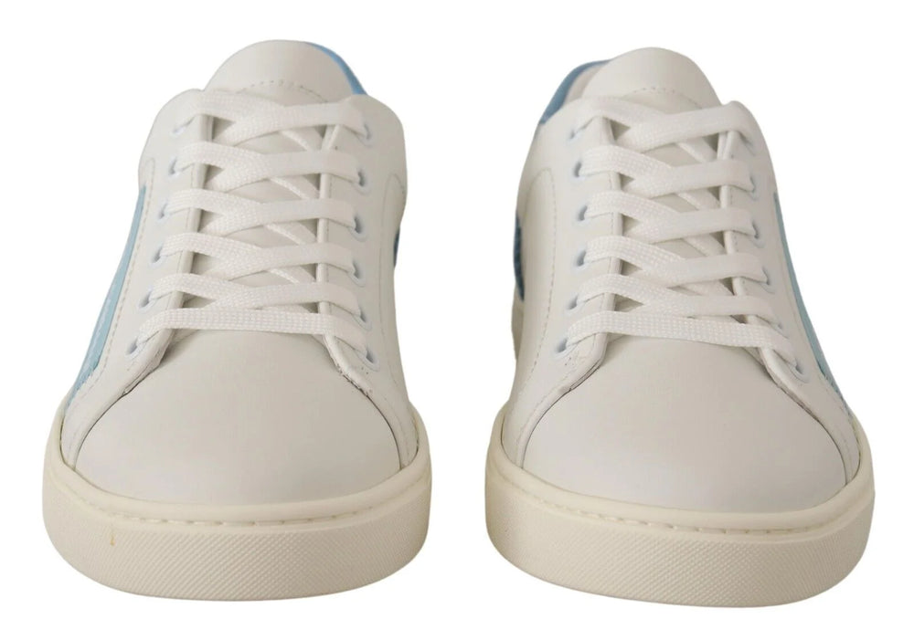 Dolce & Gabbana White Blue Leather Low Top Sneakers Shoes - Sneakers