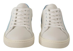 Dolce & Gabbana White Blue Leather Low Top Sneakers Shoes - Sneakers