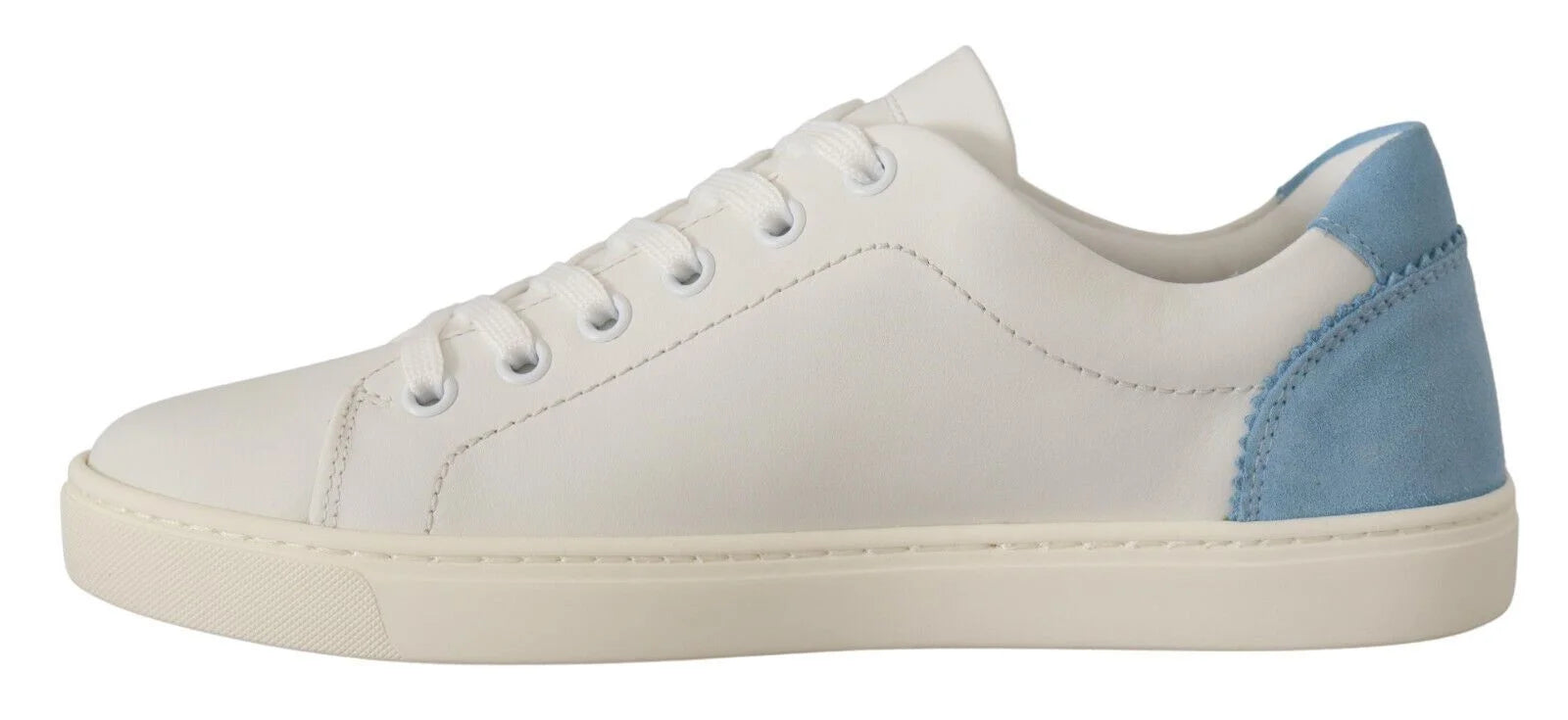 Dolce & Gabbana White Blue Leather Low Top Sneakers Shoes - Sneakers