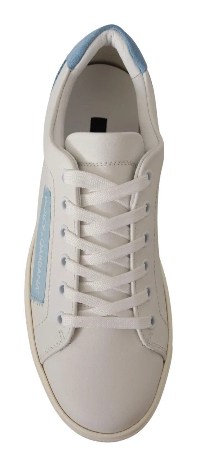 Dolce & Gabbana White Blue Leather Low Top Sneakers Shoes - Sneakers
