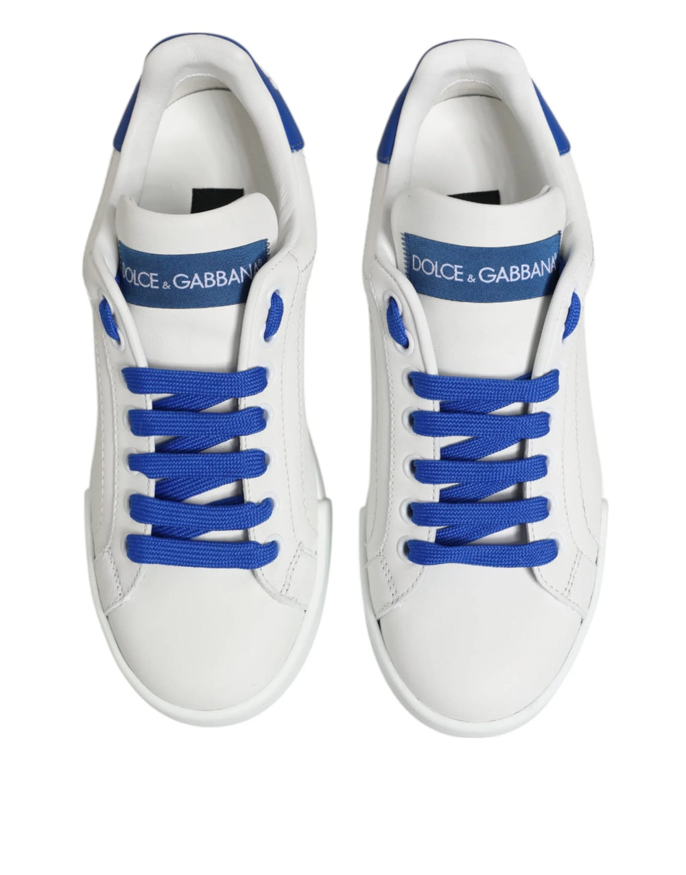 Dolce & Gabbana White Blue Leather Low Top Sneakers Shoes - Sneakers
