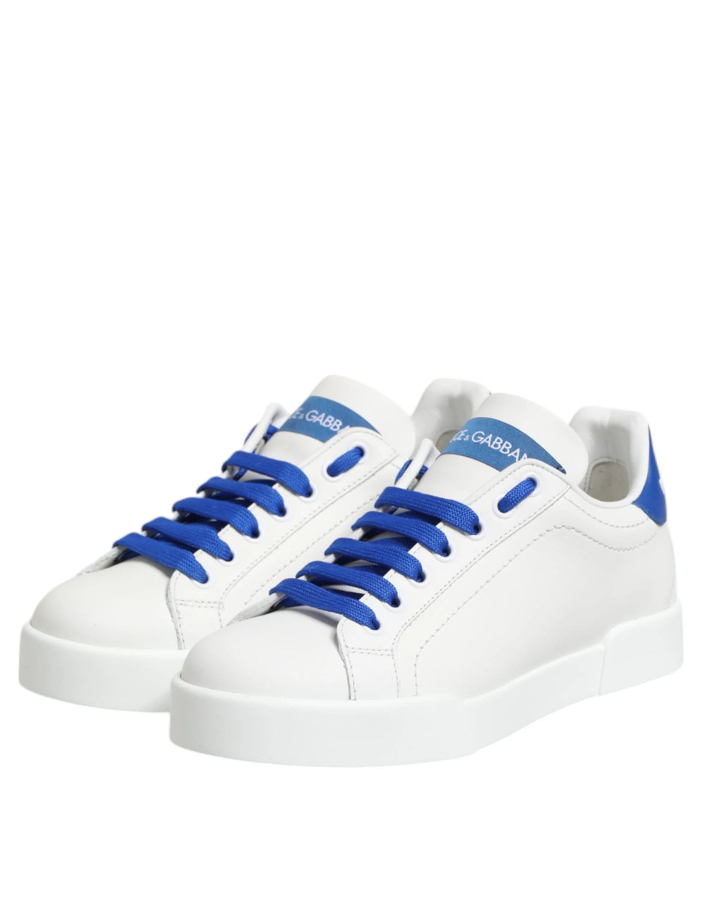 Dolce & Gabbana White Blue Leather Low Top Sneakers Shoes - Sneakers