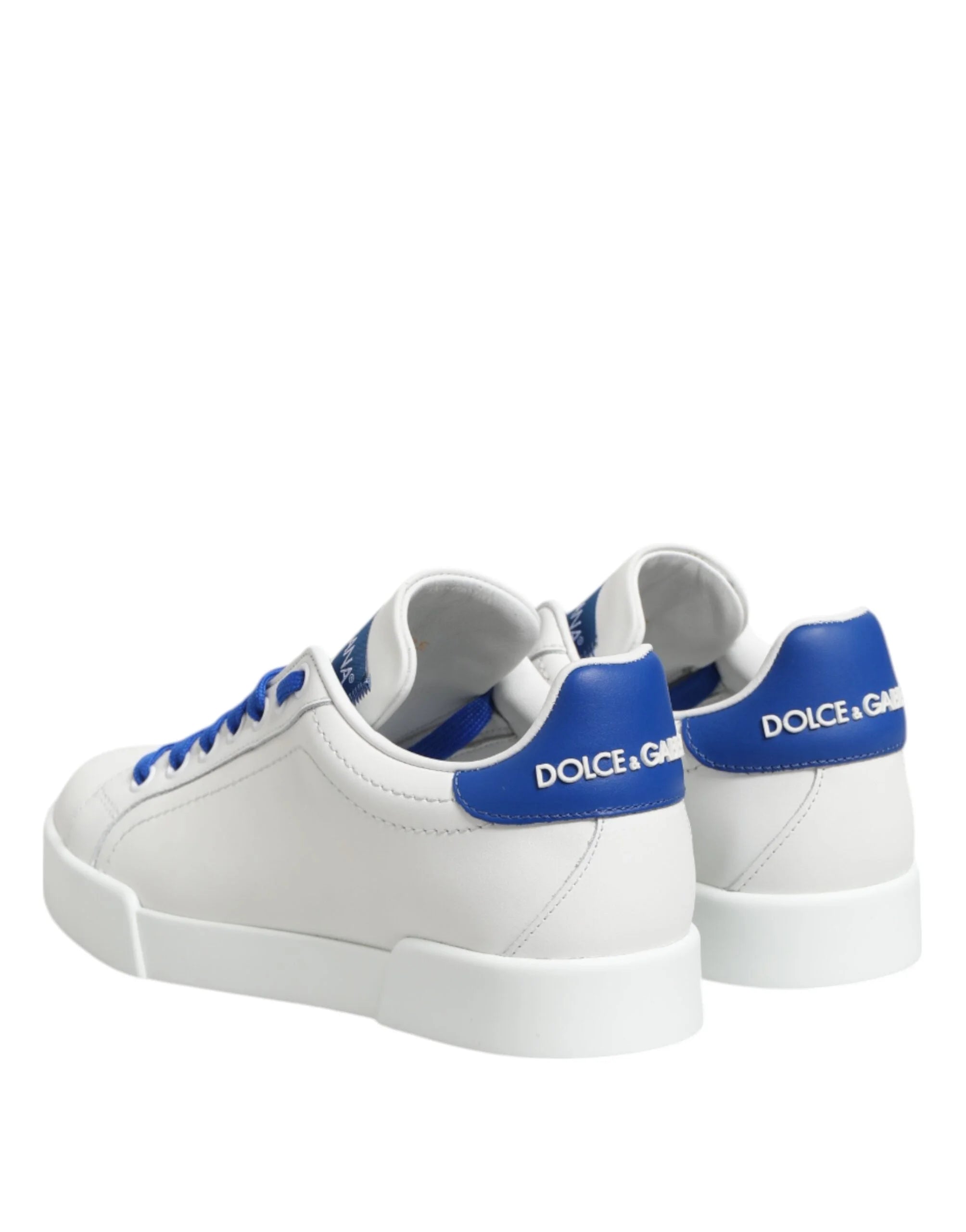Dolce & Gabbana White Blue Leather Low Top Sneakers Shoes - Sneakers
