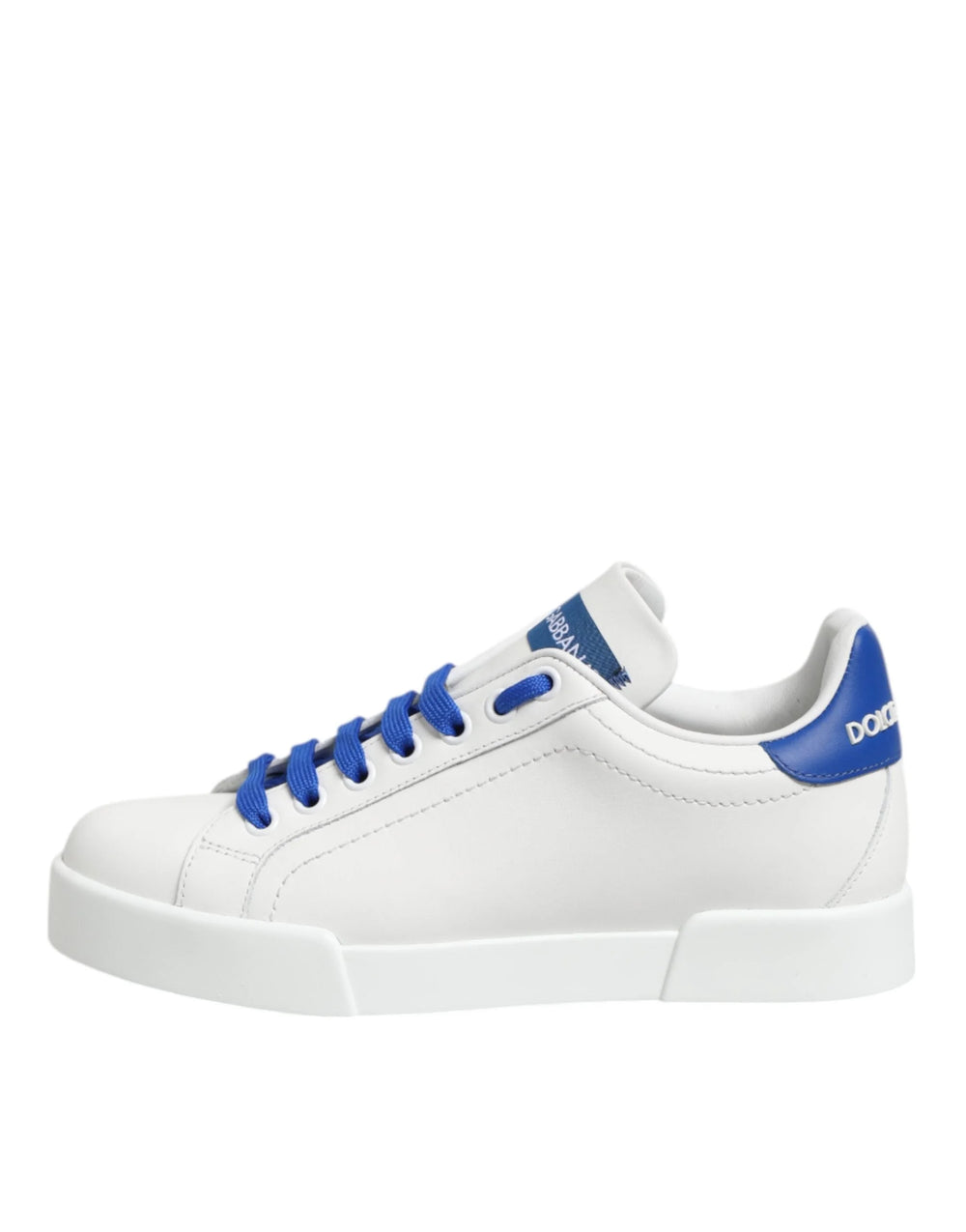 Dolce & Gabbana White Blue Leather Low Top Sneakers Shoes - Sneakers