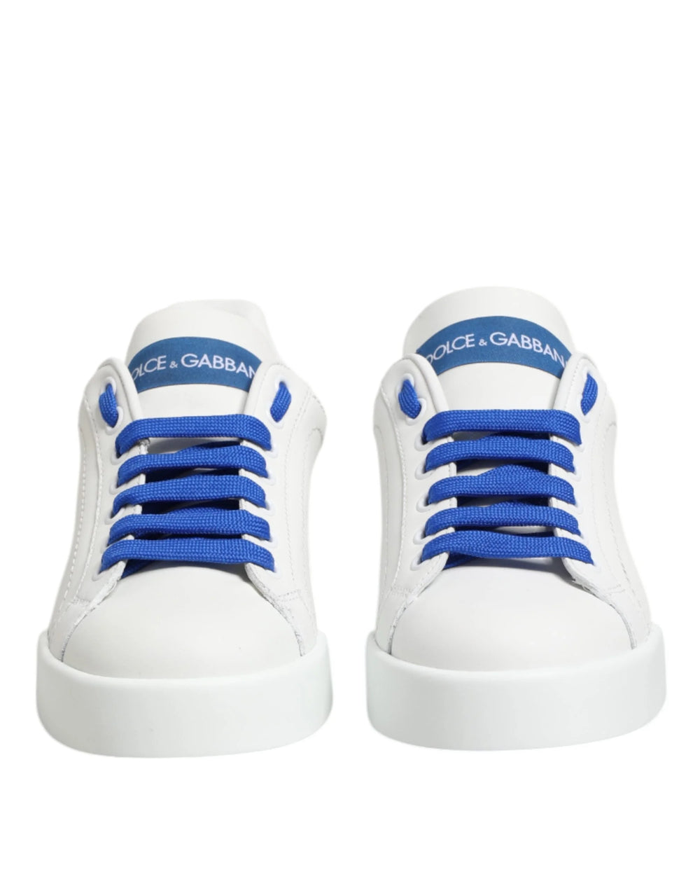 Dolce & Gabbana White Blue Leather Low Top Sneakers Shoes - Sneakers