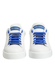 Dolce & Gabbana White Blue Leather Low Top Sneakers Shoes - Sneakers