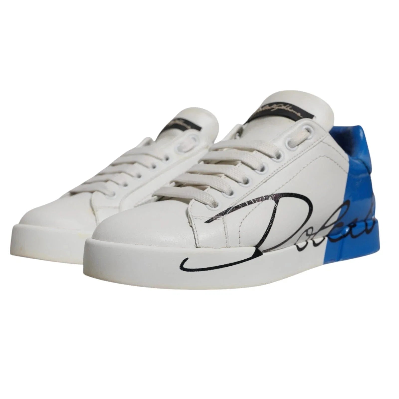 Dolce & Gabbana White Blue Logo Portofino Sneakers Shoes - EU36/US6 - Sneakers