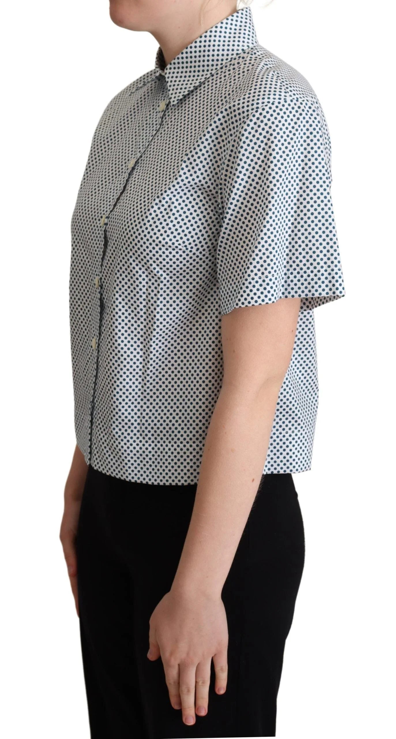 Dolce & Gabbana White Blue Polka Dot Cotton Shirt - Shirts