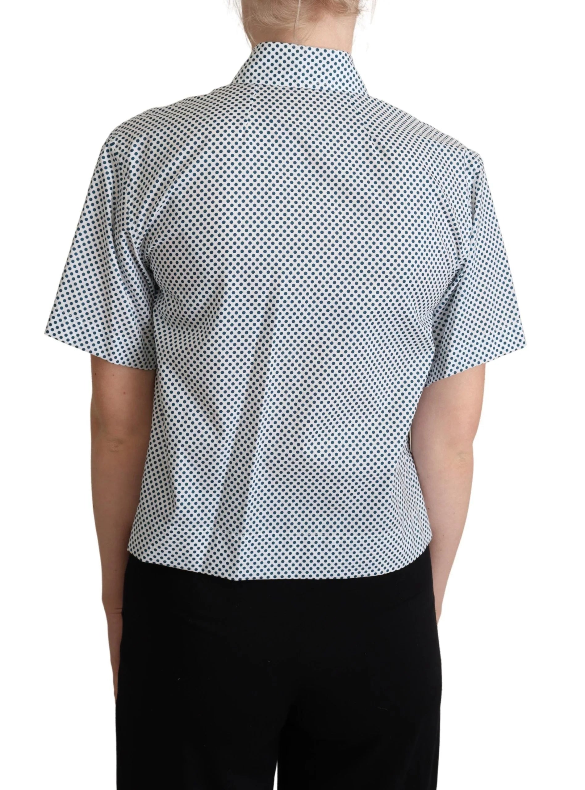 Dolce & Gabbana White Blue Polka Dot Cotton Shirt - Shirts
