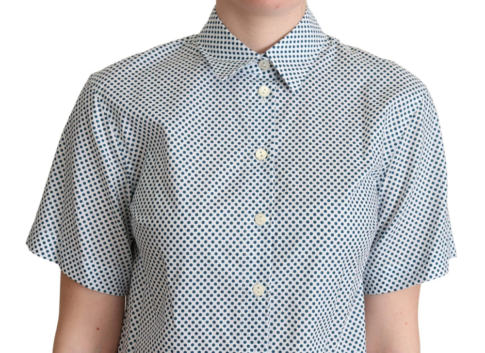 Dolce & Gabbana White Blue Polka Dot Cotton Shirt - Shirts
