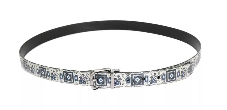 Dolce & Gabbana White Blue Silk Bowtie Leather Belt Gift Box Set - 115 cm / 46 Inches - Clothing Accessories