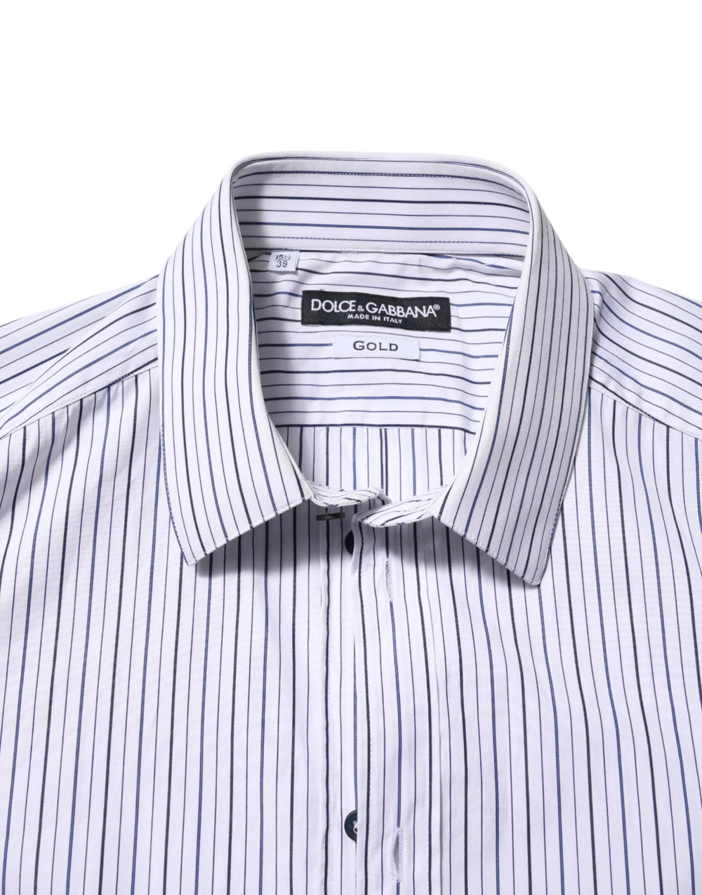 Dolce & Gabbana White Blue Striped Cotton GOLD Formal Shirt - IT39 | S - Shirts