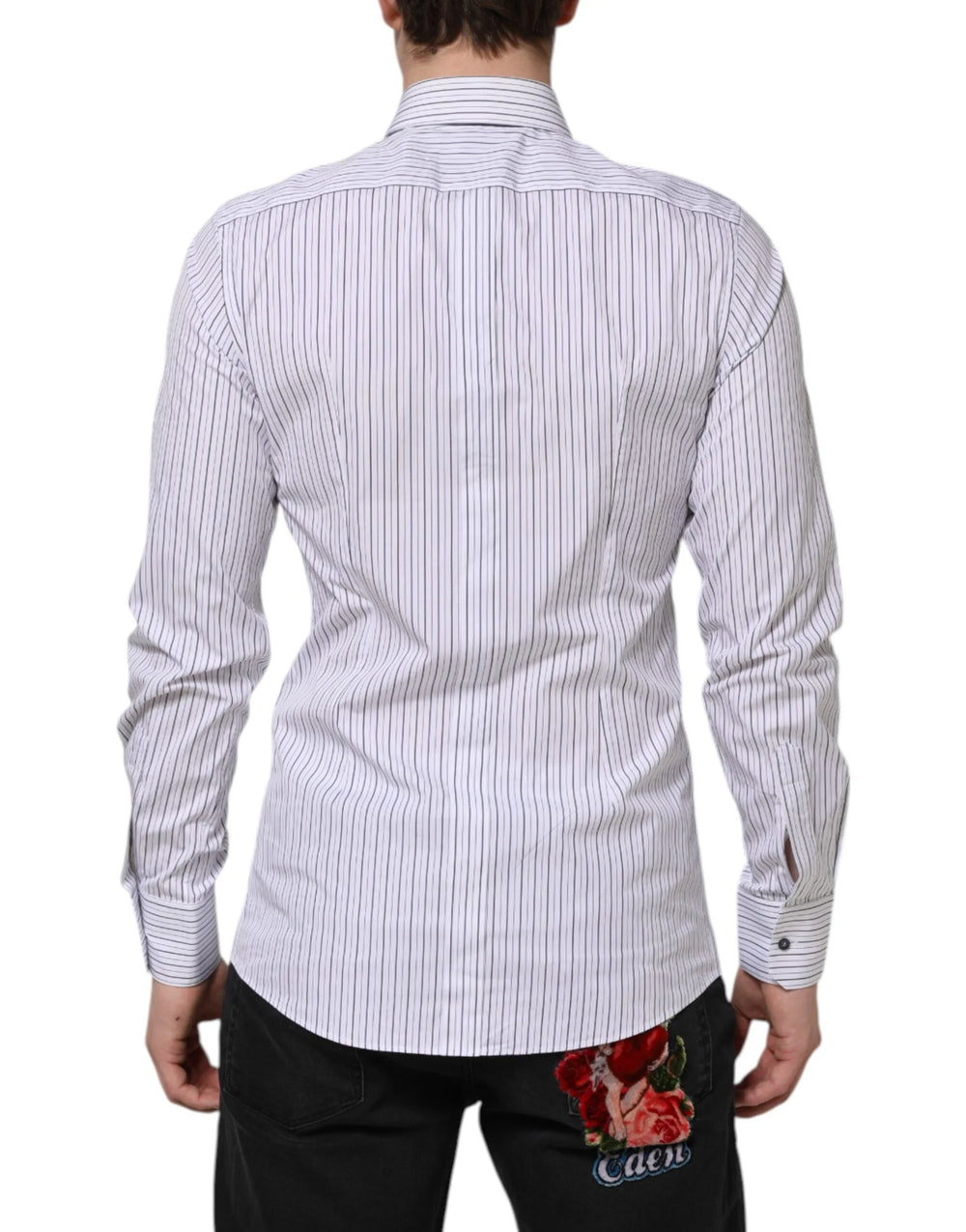 Dolce & Gabbana White Blue Striped Cotton GOLD Formal Shirt - IT39 | S - Shirts