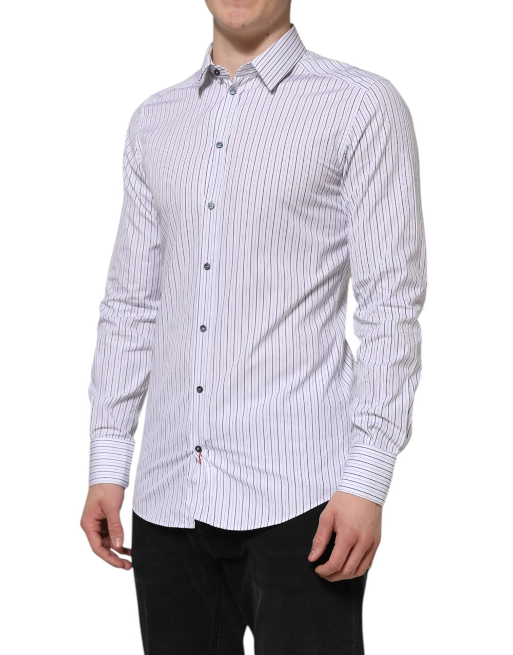 Dolce & Gabbana White Blue Striped Cotton GOLD Formal Shirt - IT39 | S - Shirts