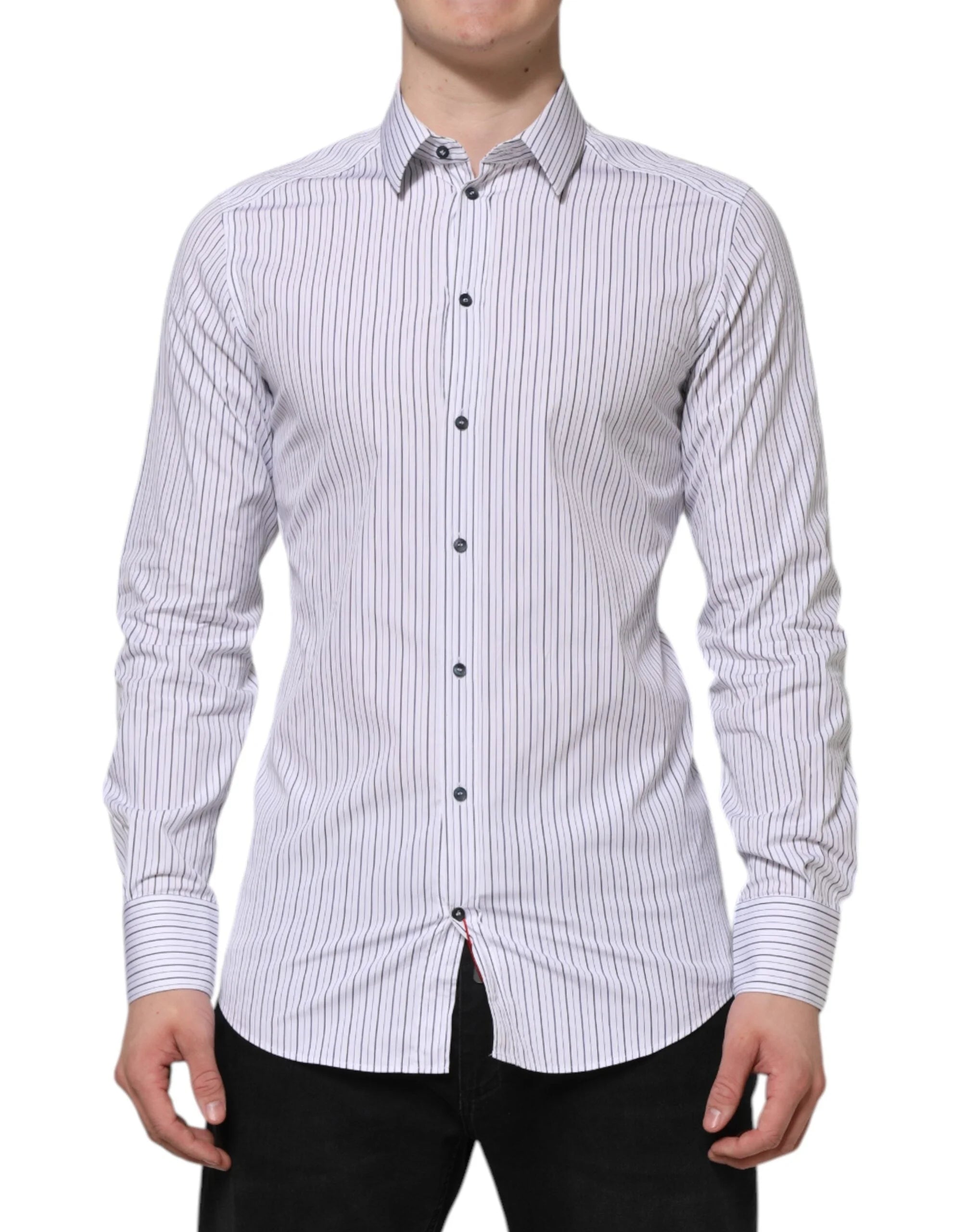 Dolce & Gabbana White Blue Striped Cotton GOLD Formal Shirt - IT39 | S - Shirts