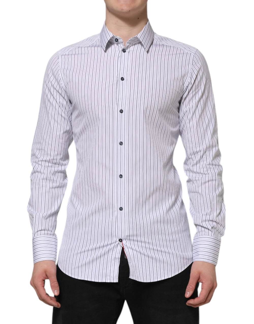 Dolce & Gabbana White Blue Striped Cotton GOLD Formal Shirt - IT39 | S - Shirts