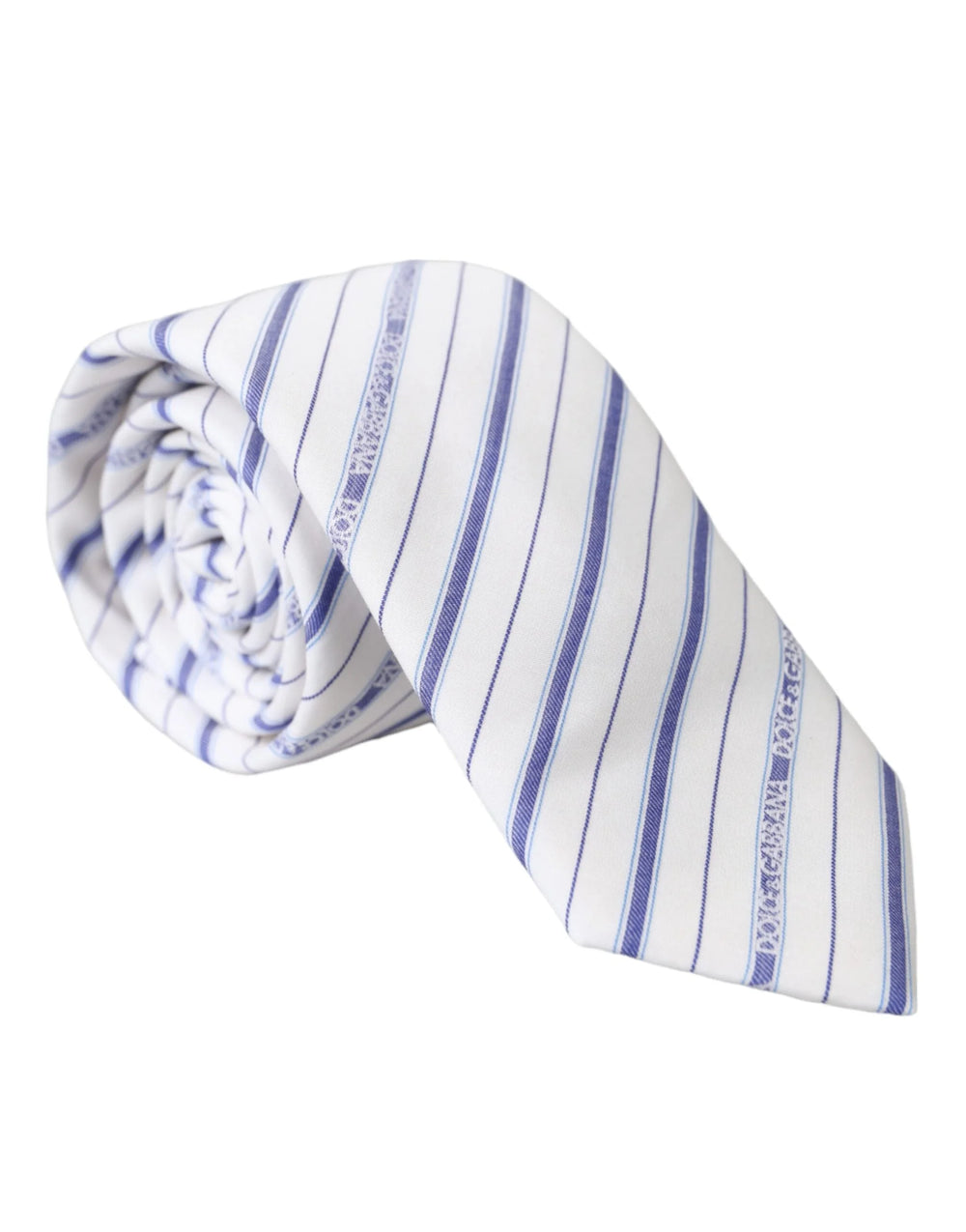 Dolce & Gabbana White Blue Stripes Silk Adjustable Tie - Neckties