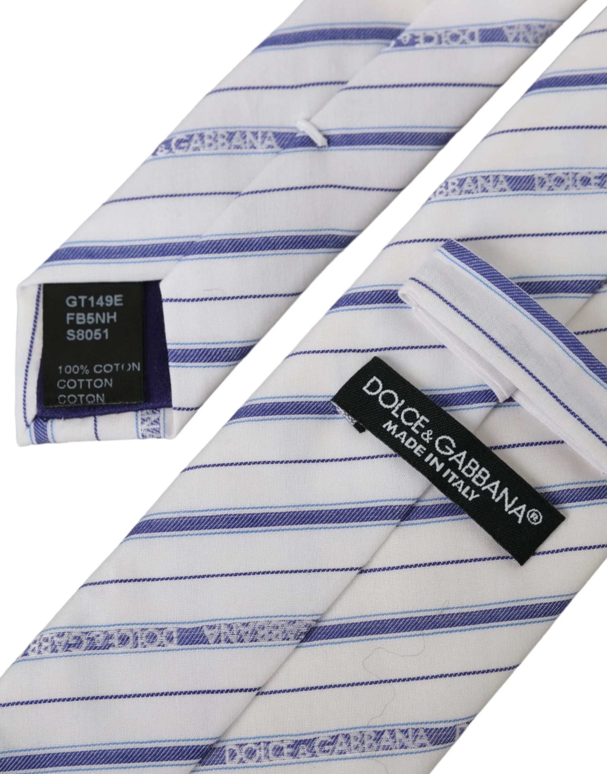 Dolce & Gabbana White Blue Stripes Silk Adjustable Tie - Neckties