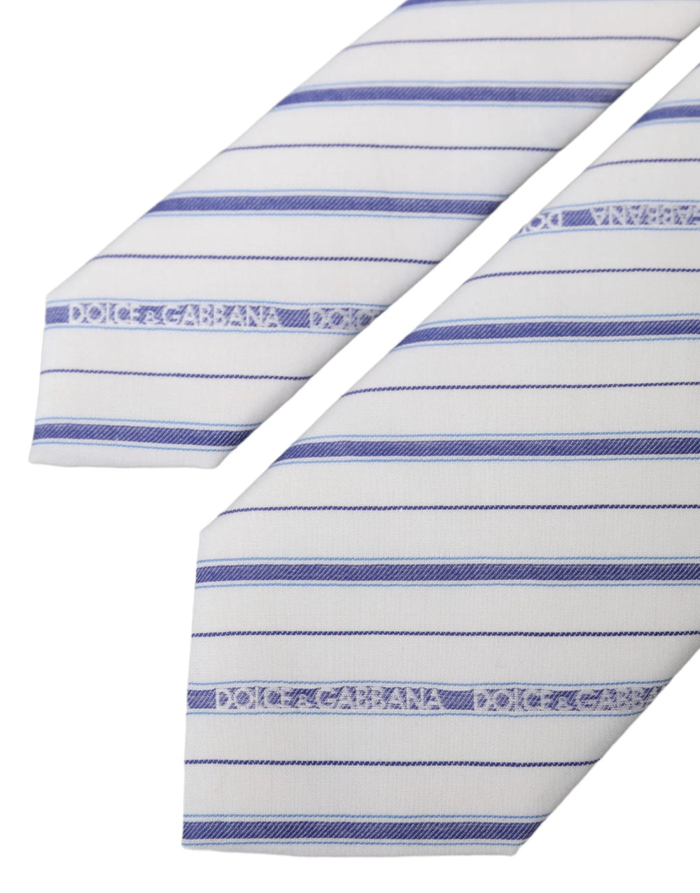 Dolce & Gabbana White Blue Stripes Silk Adjustable Tie - Neckties