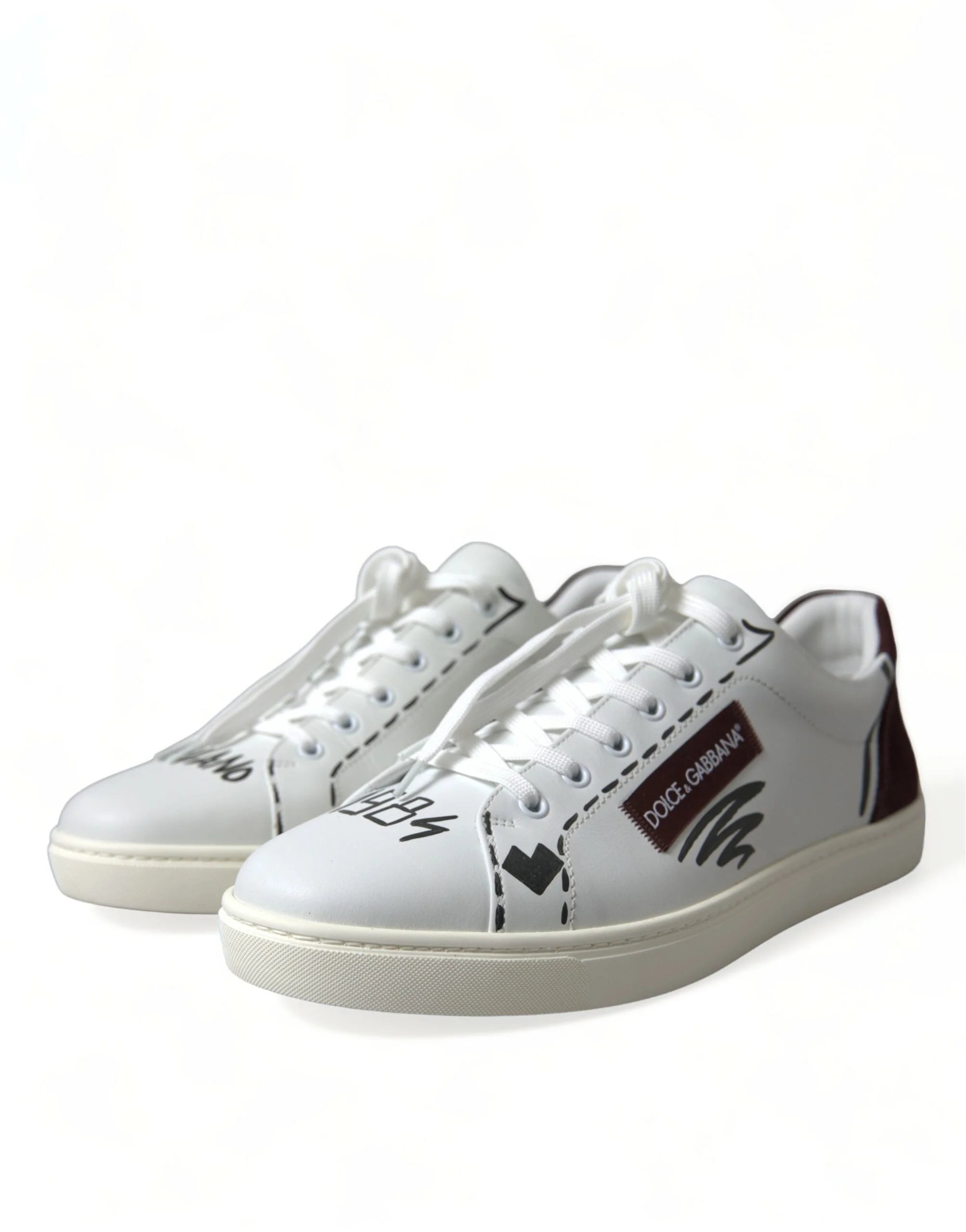 Dolce & Gabbana White Bordeaux Leather Logo Low Top Sneakers Shoes - Sneakers