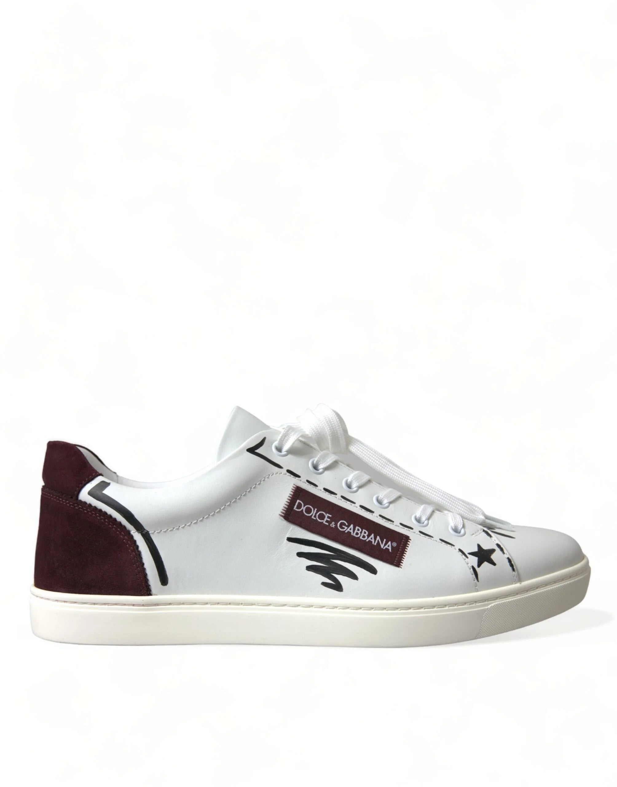 Dolce & Gabbana White Bordeaux Leather Logo Low Top Sneakers Shoes - Sneakers