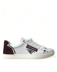 Dolce & Gabbana White Bordeaux Leather Logo Low Top Sneakers Shoes - Sneakers