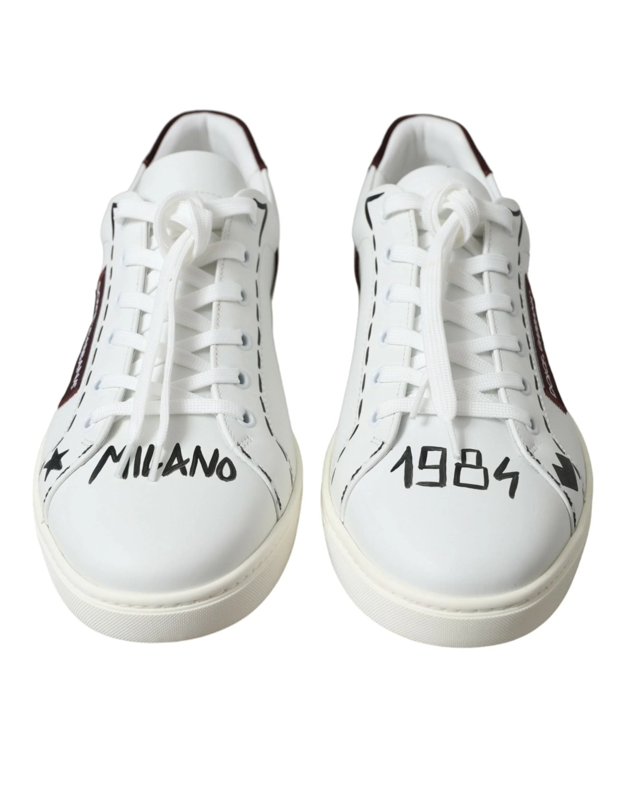 Dolce & Gabbana White Bordeaux Leather Logo Low Top Sneakers Shoes - Sneakers