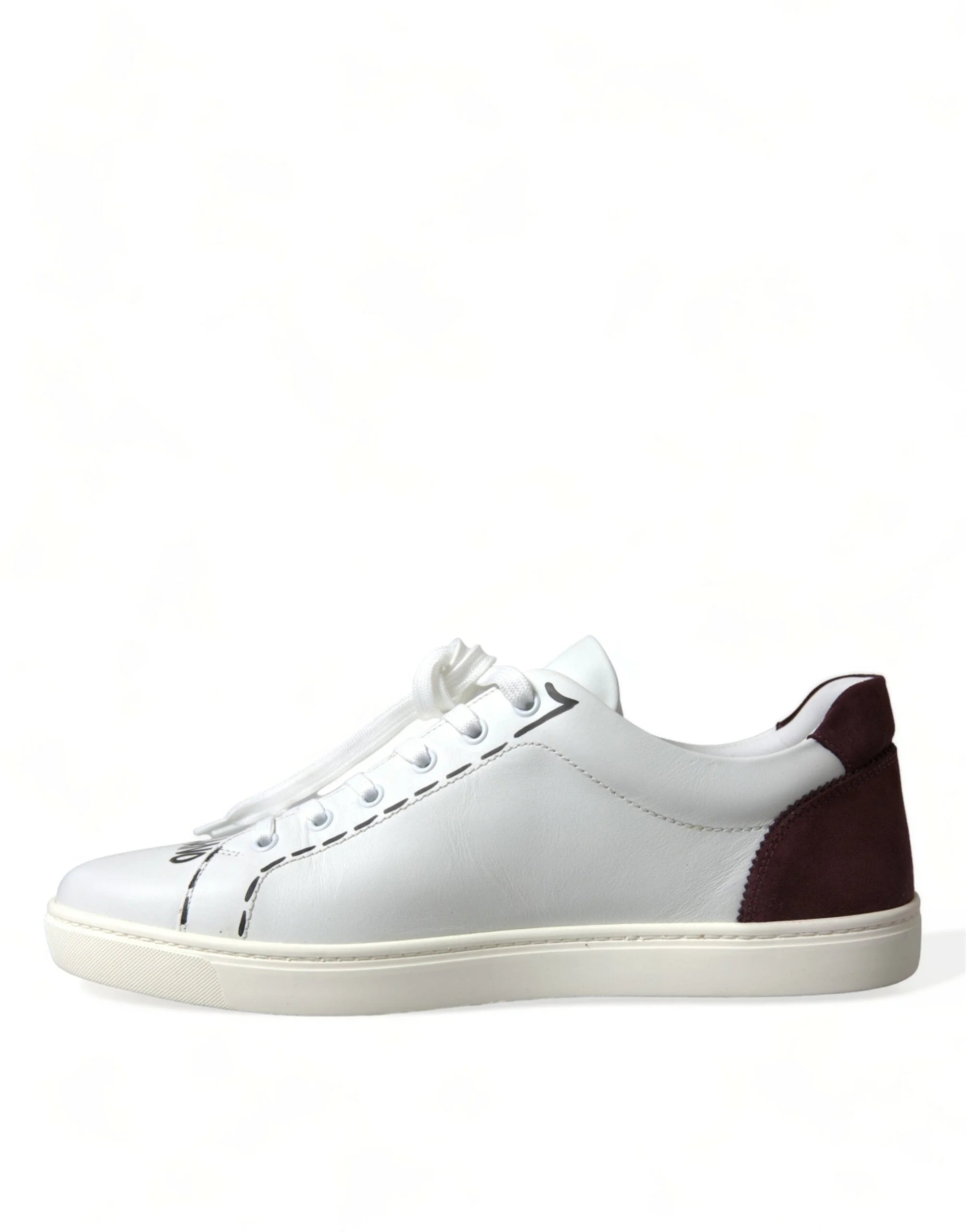 Dolce & Gabbana White Bordeaux Leather Logo Low Top Sneakers Shoes - Sneakers