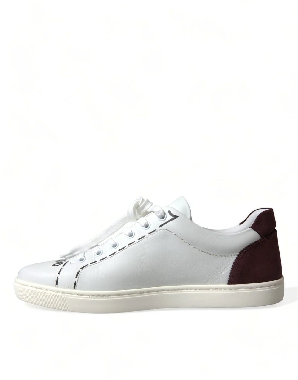 Dolce & Gabbana White Bordeaux Leather Logo Low Top Sneakers Shoes - Sneakers