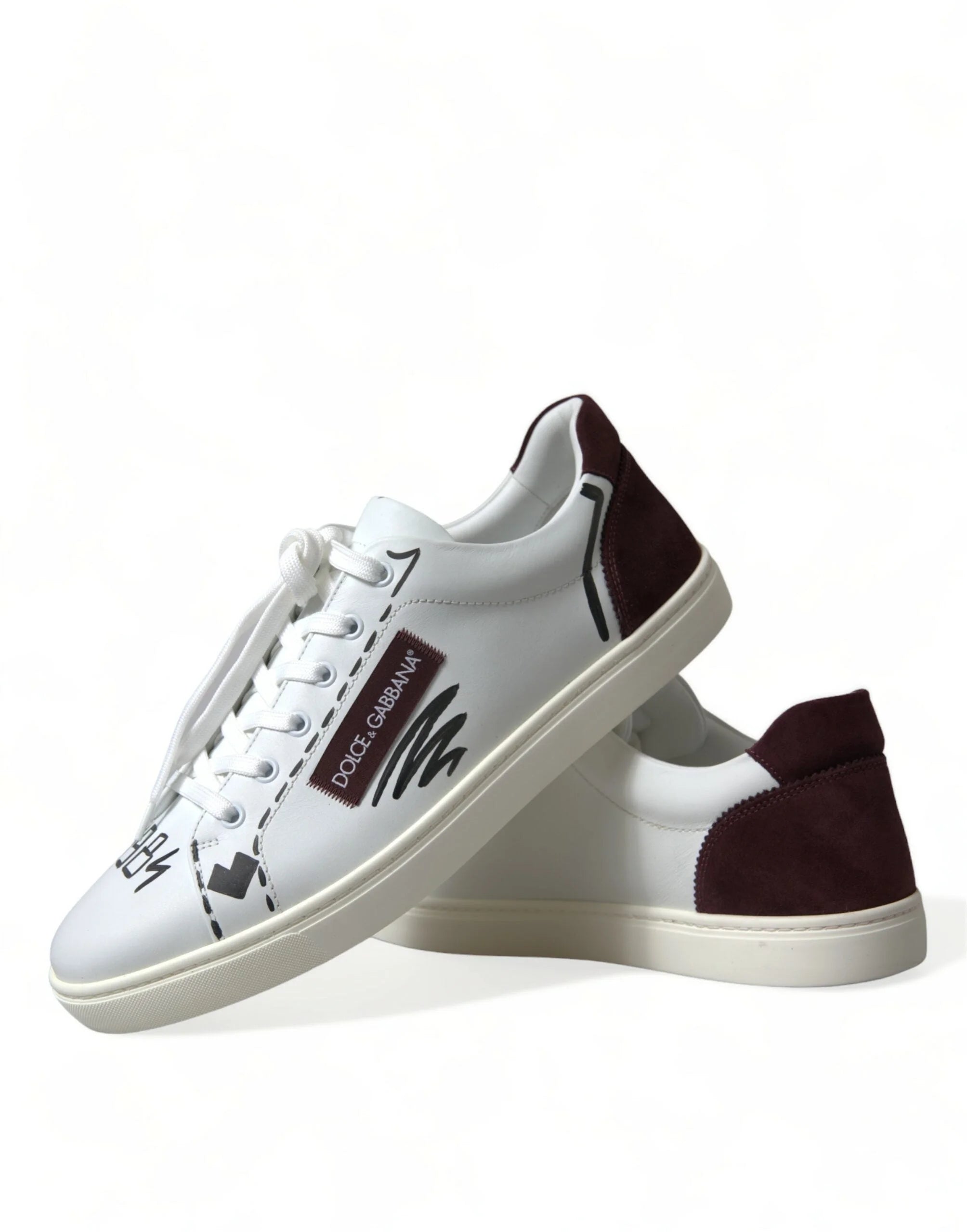 Dolce & Gabbana White Bordeaux Leather Logo Low Top Sneakers Shoes - Sneakers