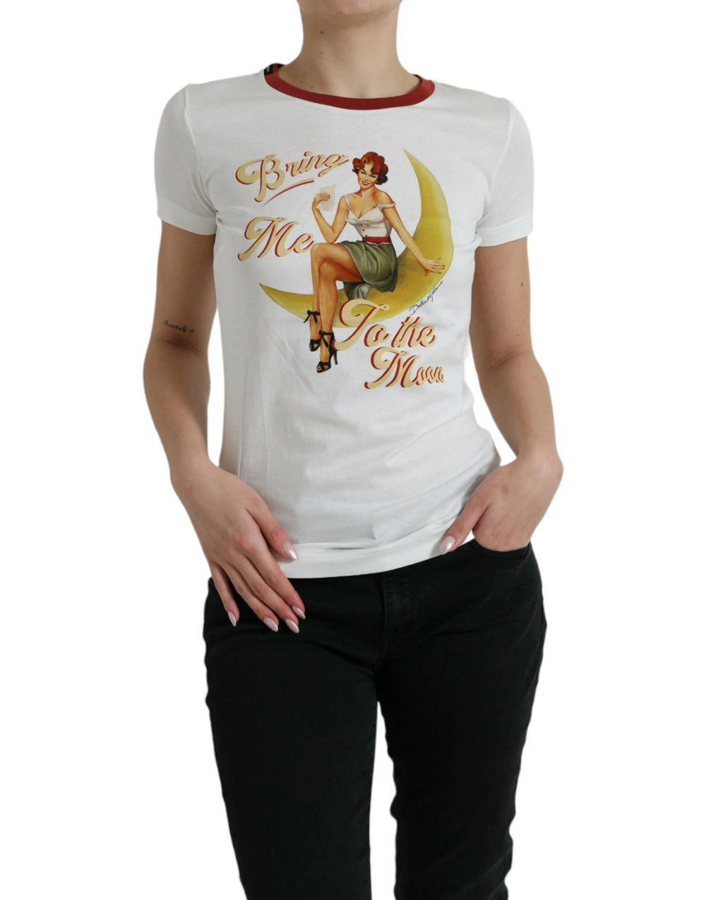 Dolce & Gabbana White Bring Me To The Moon T-shirt Top - T-Shirts