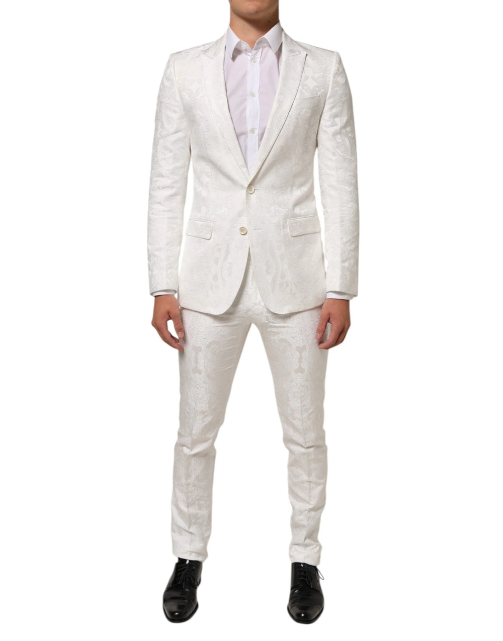 Dolce & Gabbana White Brocade 2 Piece MARTINI Formal Suit - IT46 | S - Tuxedos