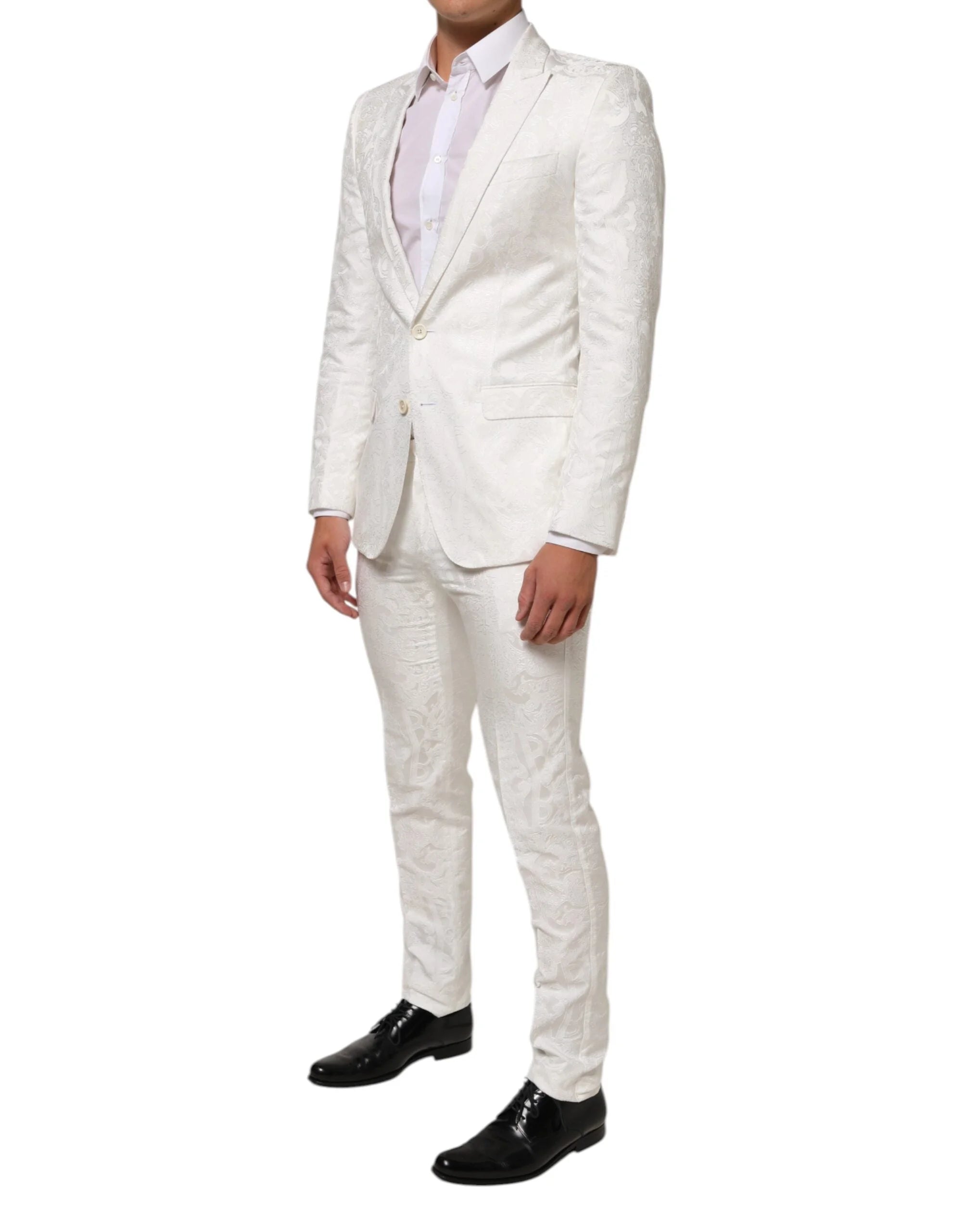 Dolce & Gabbana White Brocade 2 Piece MARTINI Formal Suit - IT46 | S - Tuxedos