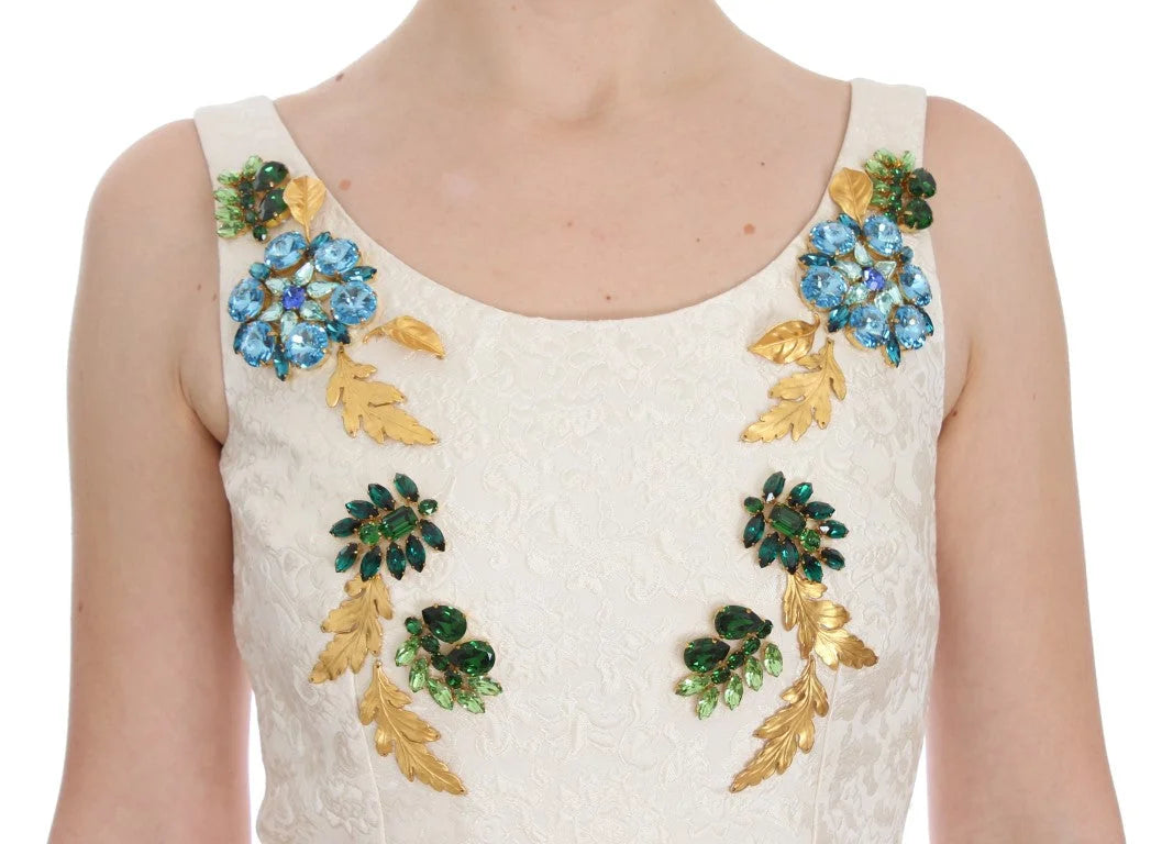 Dolce & Gabbana White Brocade Crystal Sheath Dress - IT40|S - Dresses