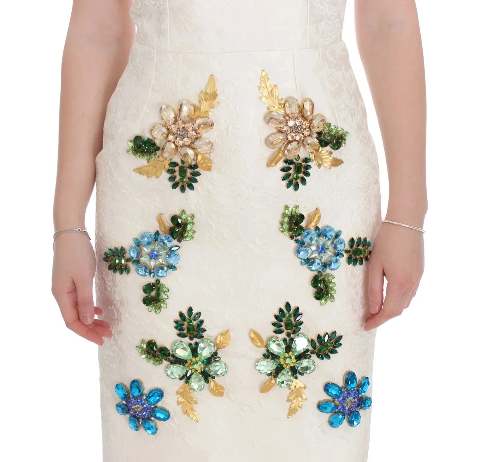 Dolce & Gabbana White Brocade Crystal Sheath Dress - IT40|S - Dresses