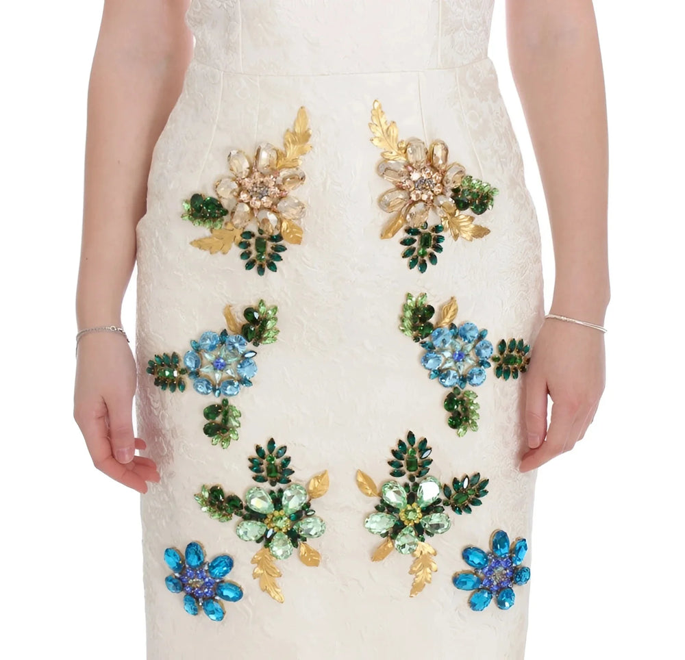 Dolce & Gabbana White Brocade Crystal Sheath Dress - IT40|S - Dresses