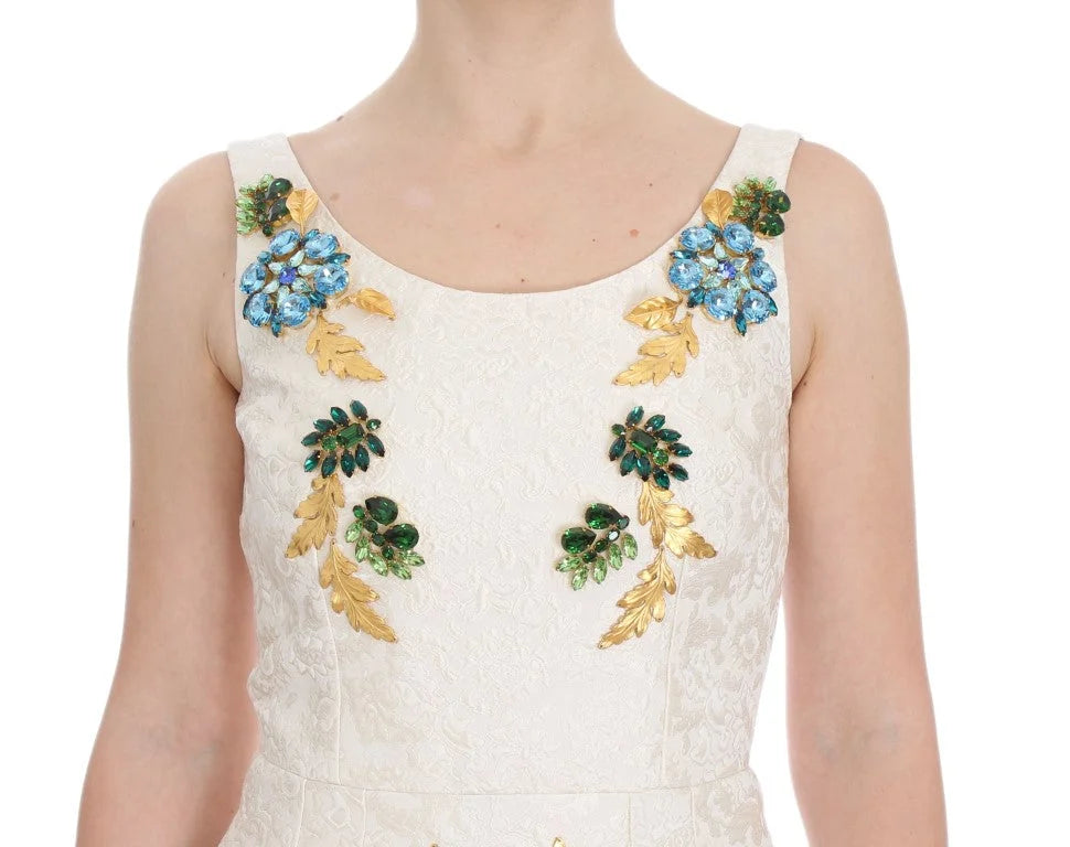 Dolce & Gabbana White Brocade Crystal Sheath Dress - IT40|S - Dresses