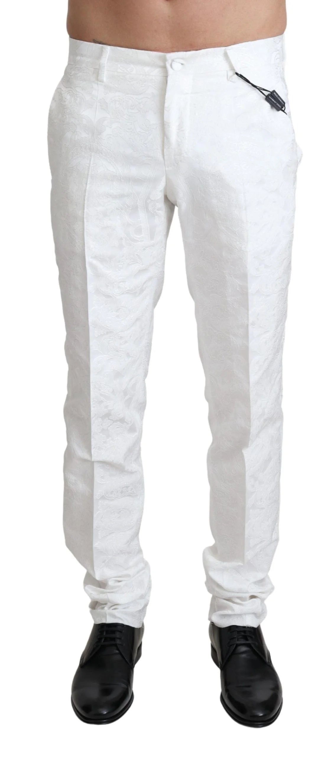 Dolce & Gabbana White Brocade Jaquard Dress Trouser Pants - IT44 | XS - Trousers