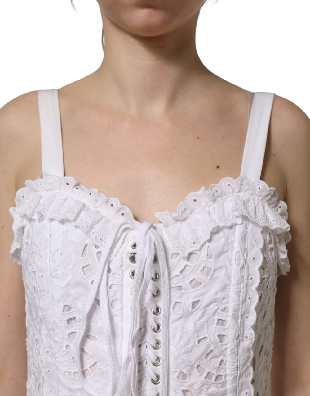 Dolce & Gabbana White Broderie Anglaise Cotton Mini Dress - IT38 | XS