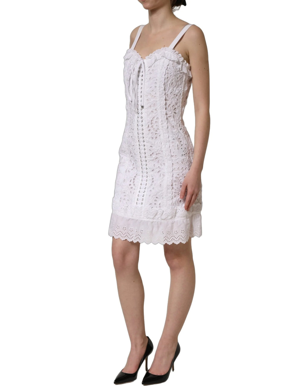 Dolce & Gabbana White Broderie Anglaise Cotton Mini Dress - IT38 | XS
