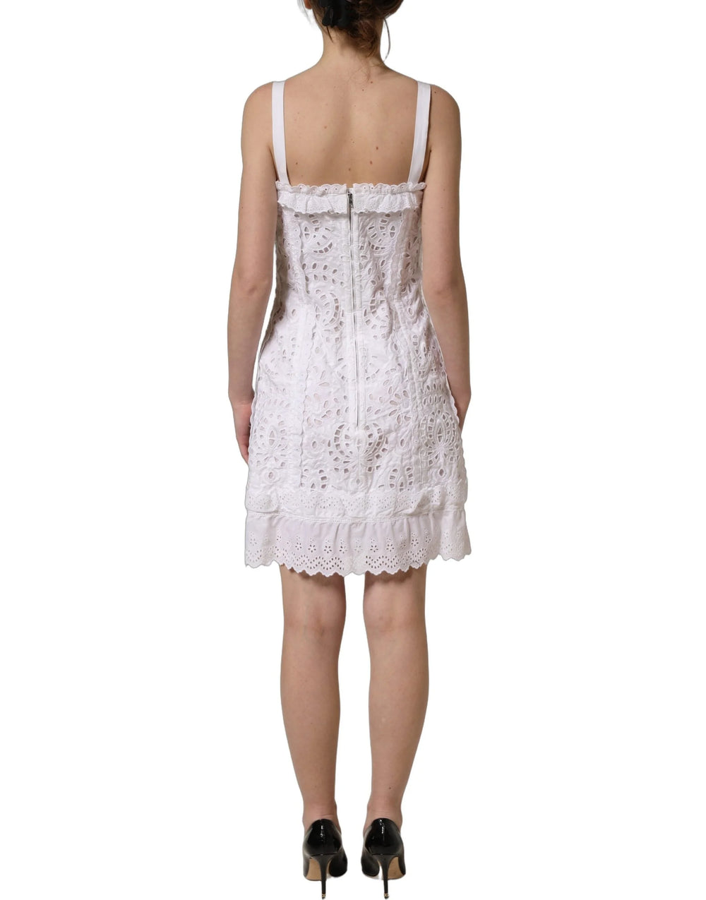 Dolce & Gabbana White Broderie Anglaise Cotton Mini Dress - IT38 | XS